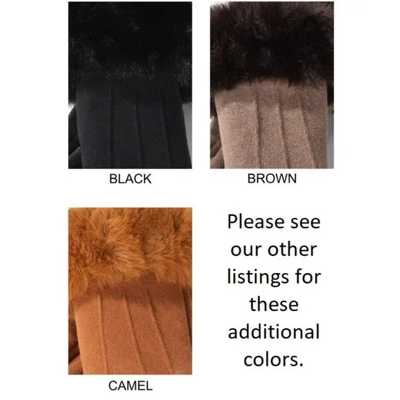 🆕 Camel Velvet Microfiber Gloves w/ Luxurious Faux Fur Cuffs 🆕 - Picture 6 of 6
